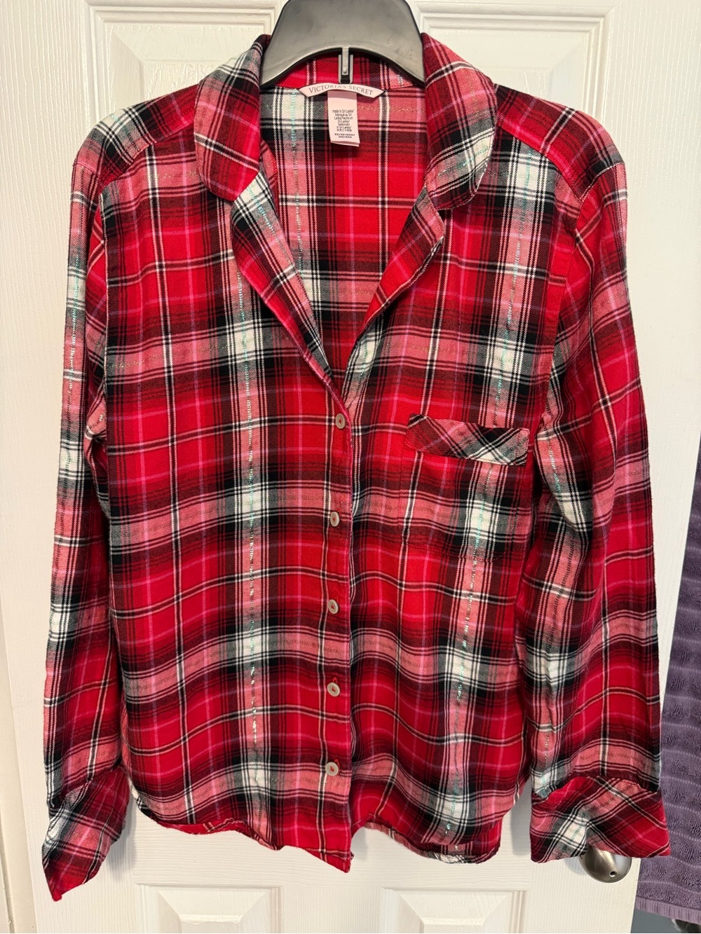 Victoria's Secret Red and Black Plaid Button-Front Shirt